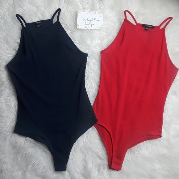 Leebra Rose Tops - Ribbed Halter Bodysuits